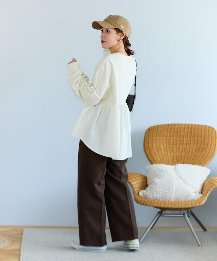 水洗工藝荷葉邊長袖上衣