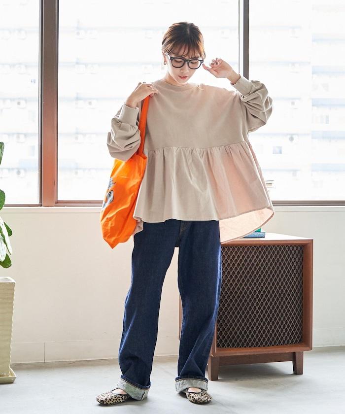 水洗工藝荷葉邊長袖上衣