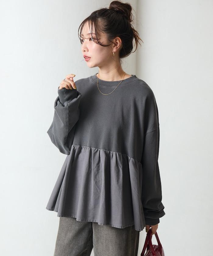 水洗工藝荷葉邊長袖上衣