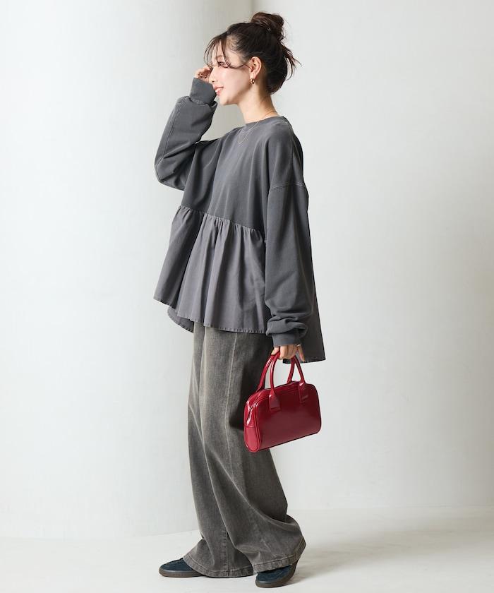 水洗工藝荷葉邊長袖上衣