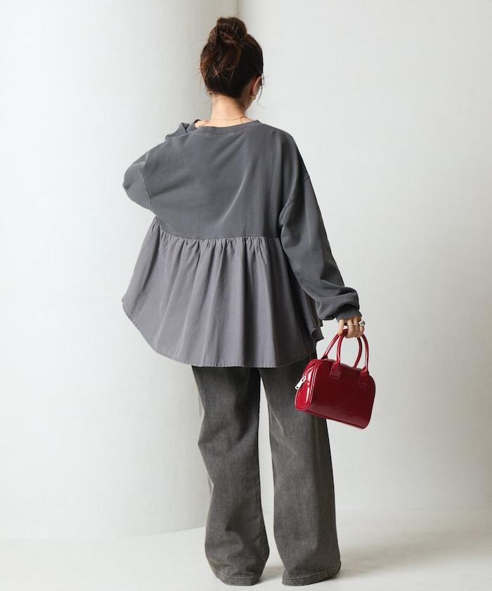 水洗工藝荷葉邊長袖上衣