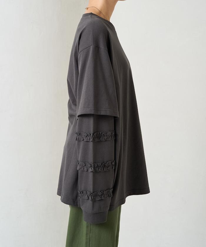 袖部荷葉邊疊層長袖T恤