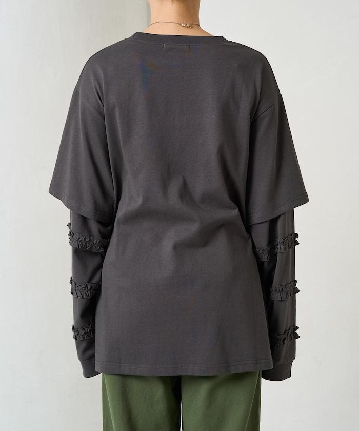 袖部荷葉邊疊層長袖T恤