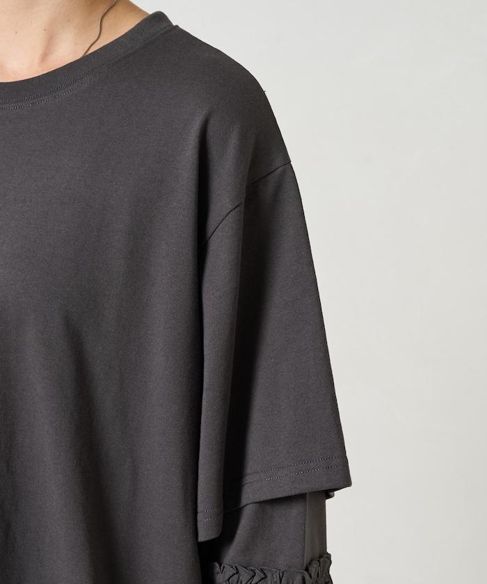 袖部荷葉邊疊層長袖T恤