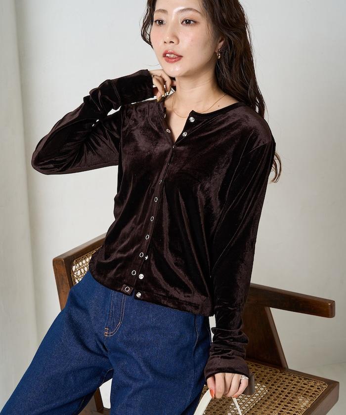 天鵝絨紐扣開衫