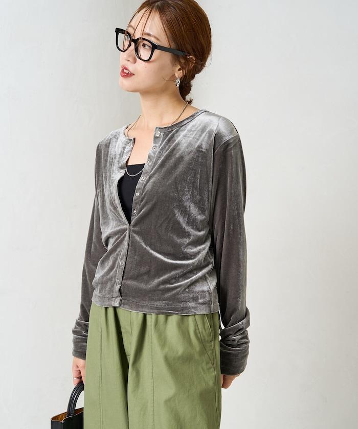 天鵝絨紐扣開衫