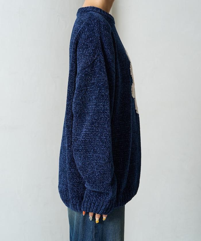 花卉絨球針織套頭衫