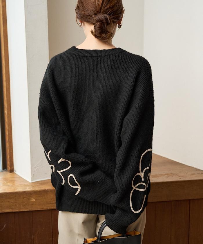 刺繡花卉圖案針織套頭衫