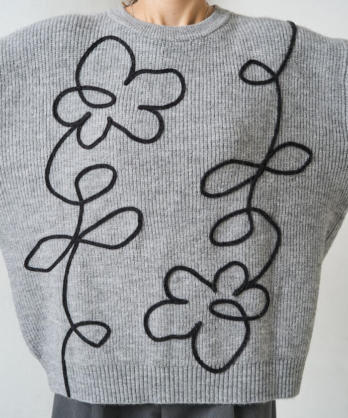 刺繡花卉圖案針織套頭衫