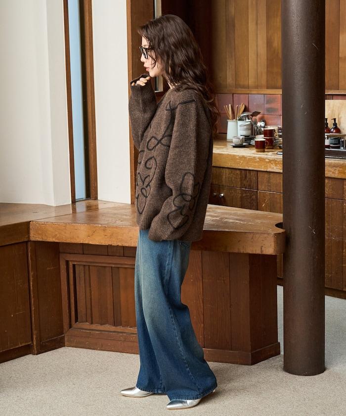 刺繡花卉圖案針織套頭衫