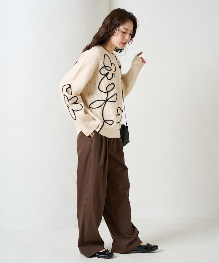 刺繡花卉圖案針織套頭衫