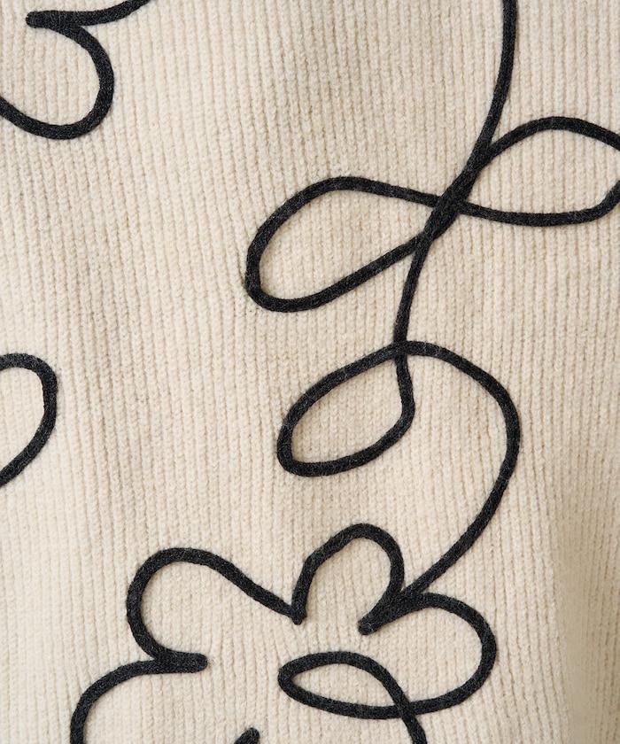 刺繡花卉圖案針織套頭衫