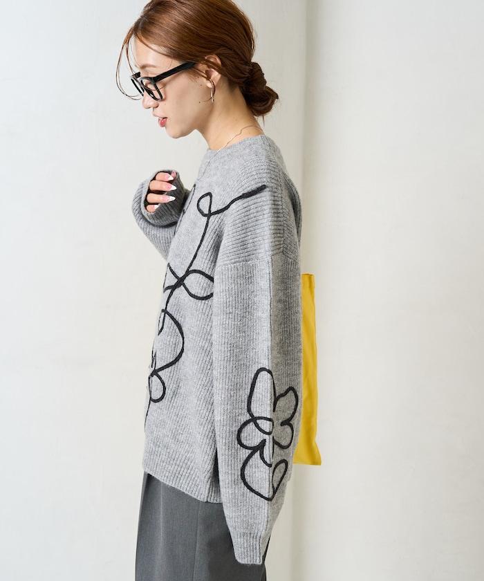 刺繡花卉圖案針織套頭衫