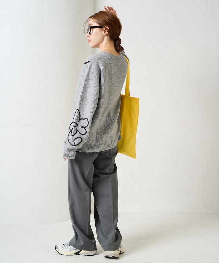 刺繡花卉圖案針織套頭衫