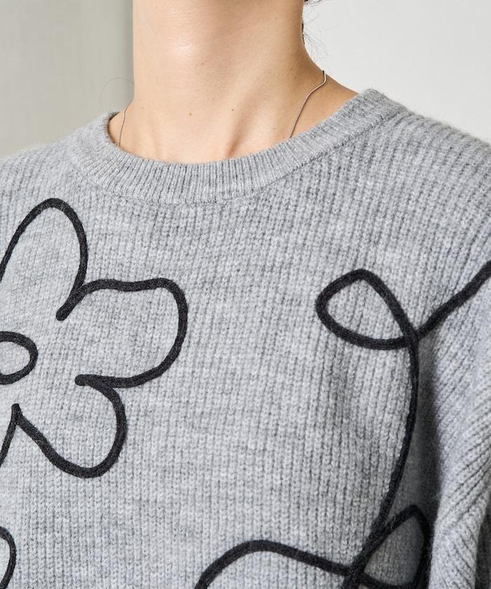 刺繡花卉圖案針織套頭衫