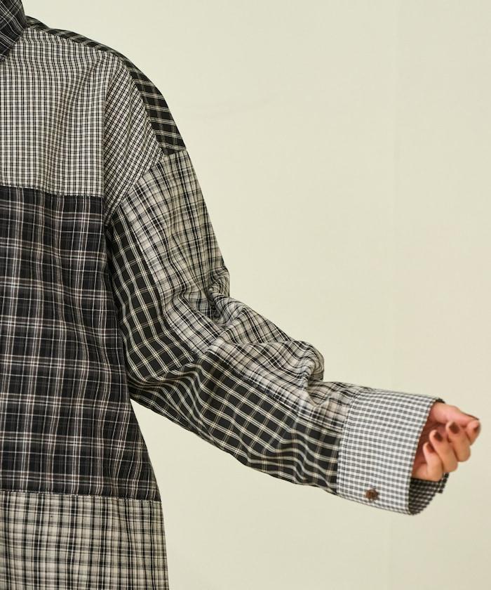 格紋拼接仿改造風襯衫