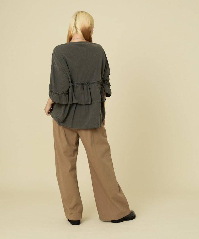 拼接荷葉邊標誌七分袖T恤