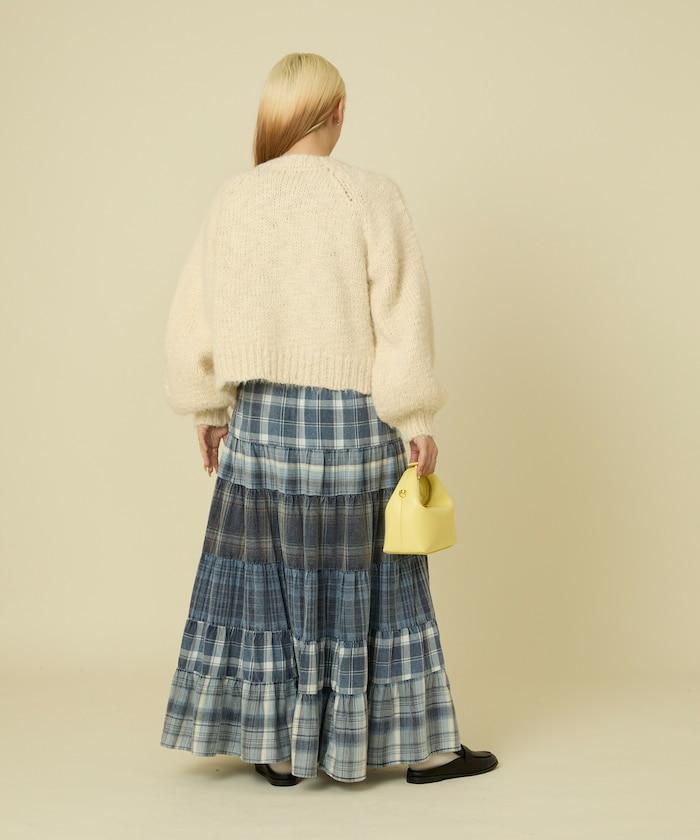 漸變拼接格紋半身裙