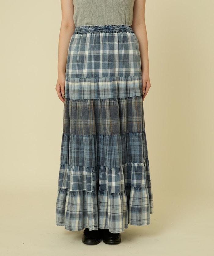 漸變拼接格紋半身裙