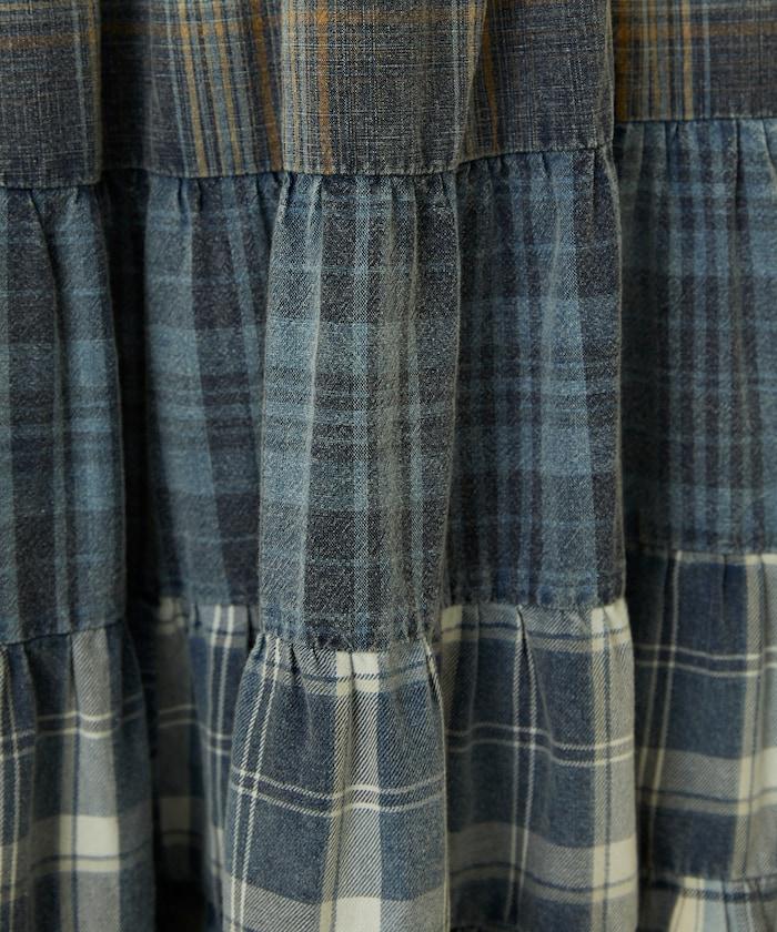 漸變拼接格紋半身裙