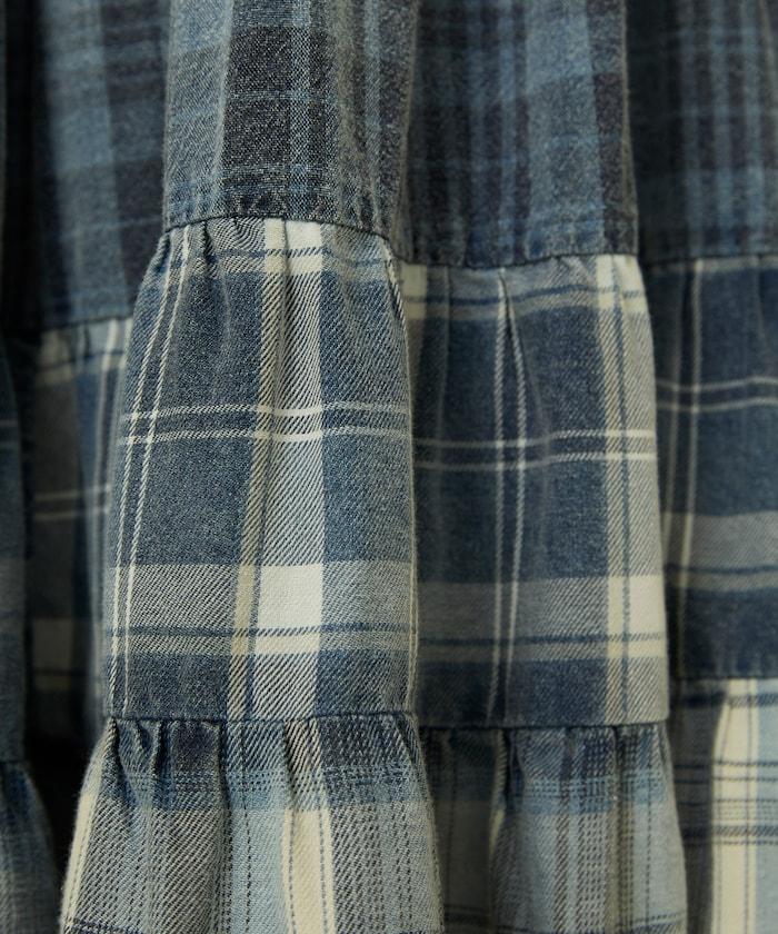 漸變拼接格紋半身裙