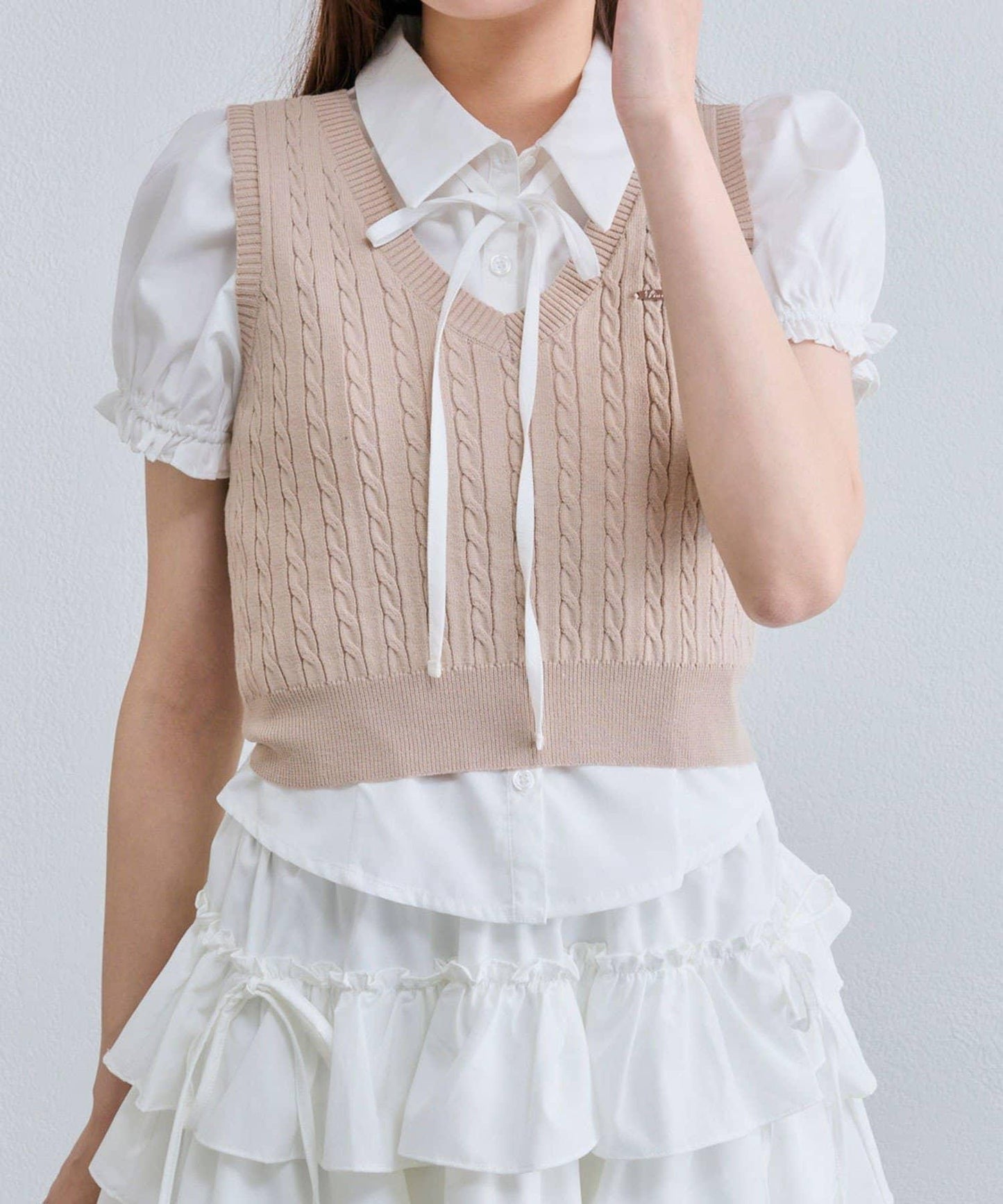 襯衫×針織馬甲套裝