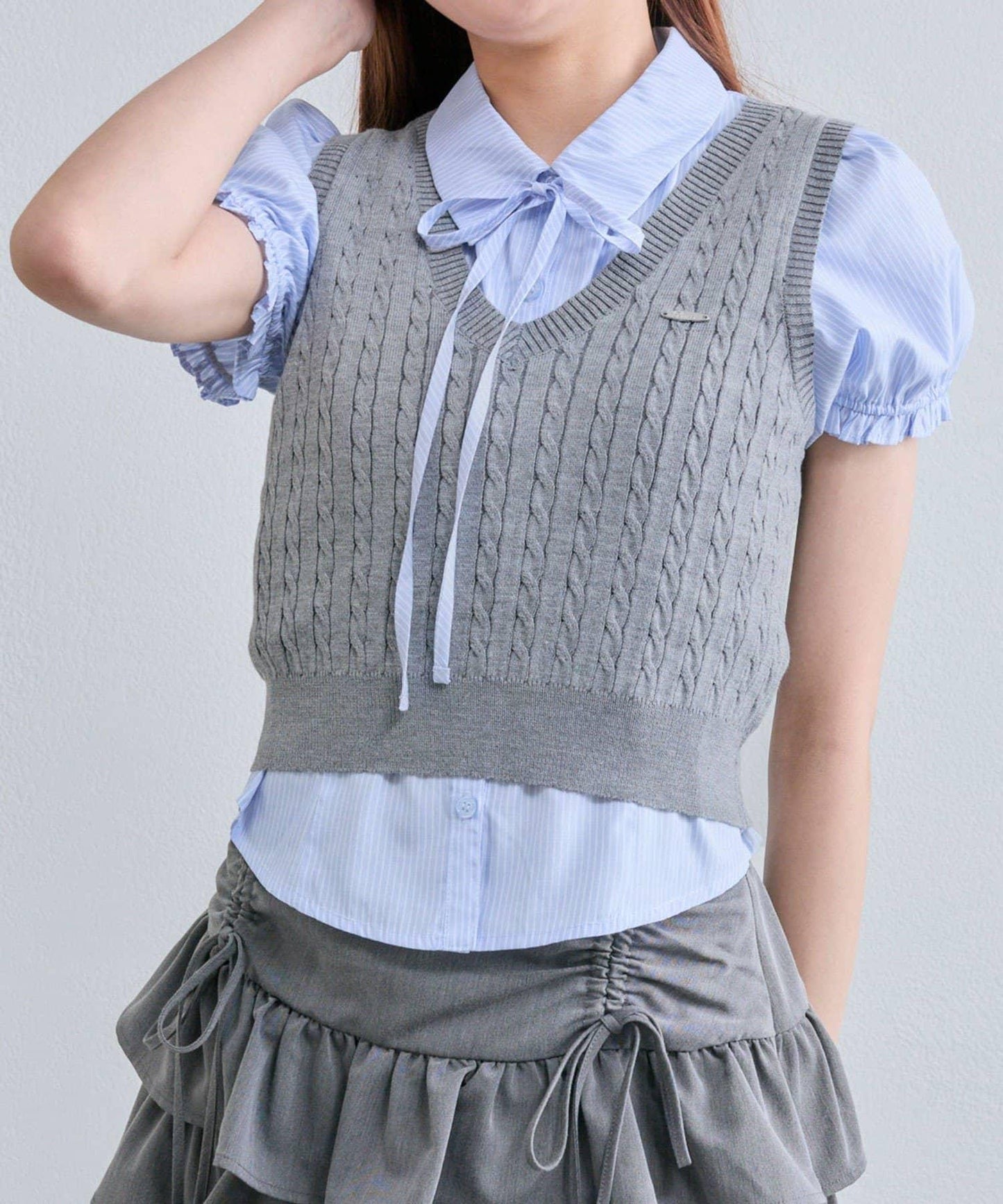 襯衫×針織馬甲套裝