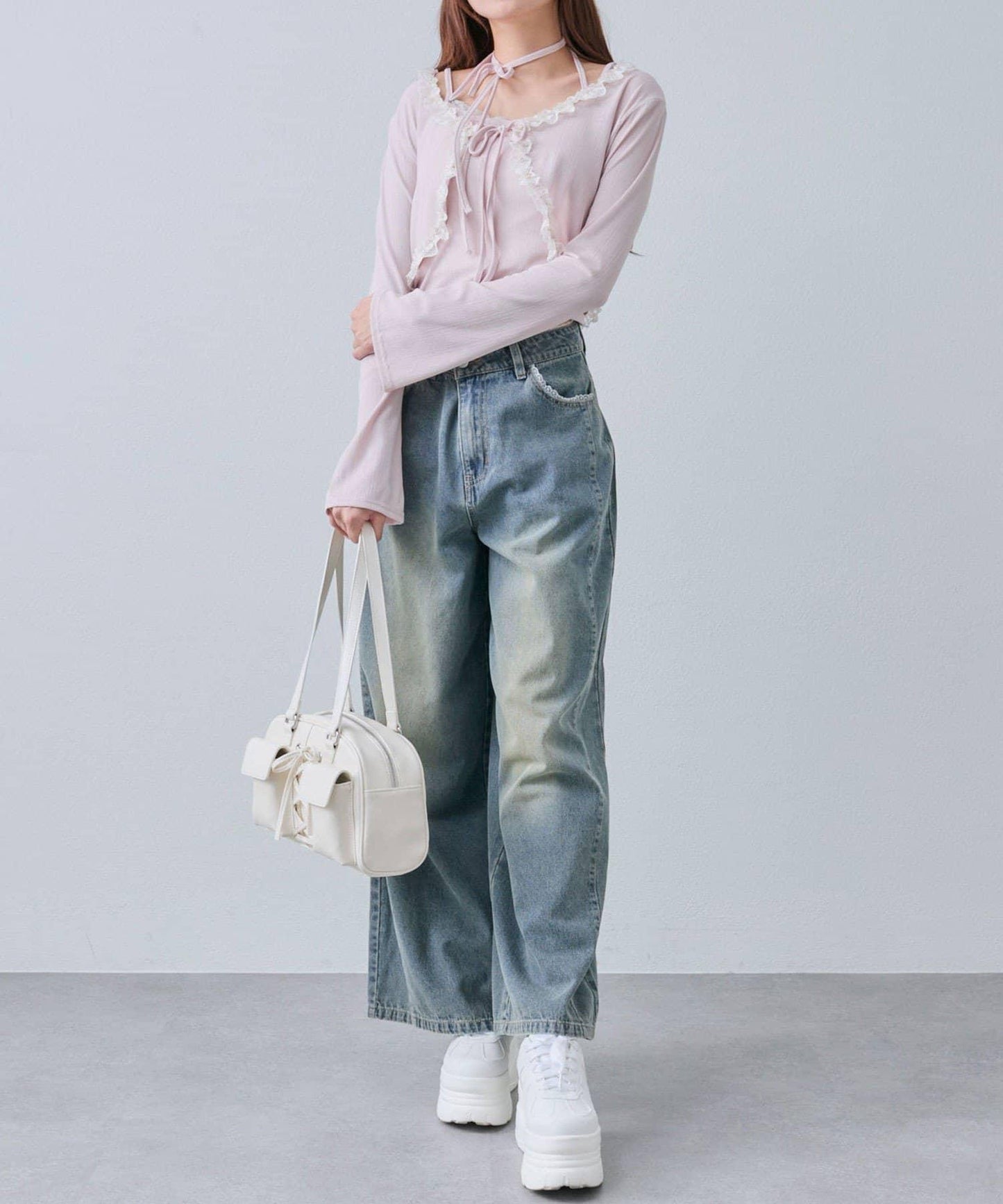 蕾絲荷葉邊短外套套裝