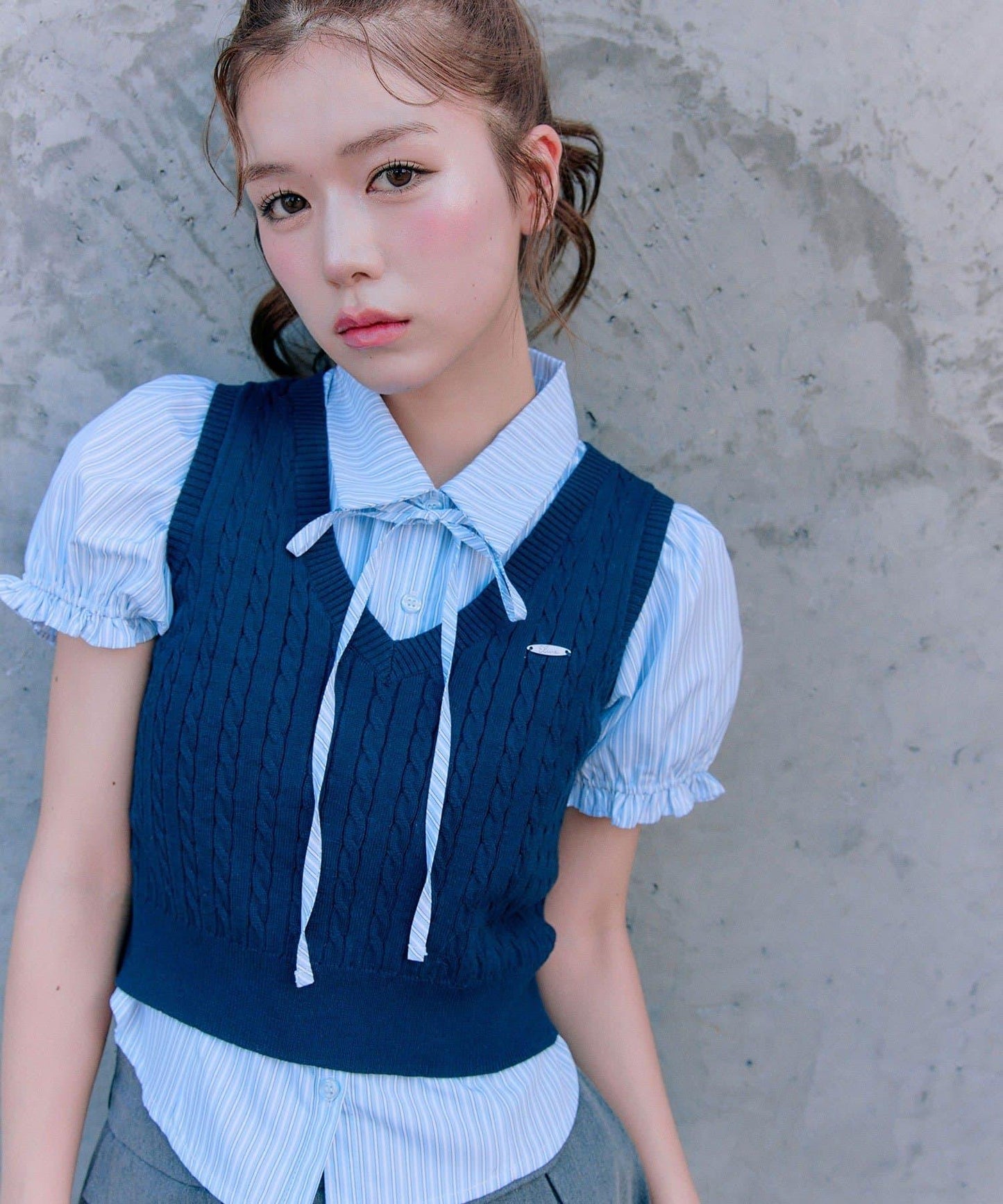 襯衫×針織馬甲套裝