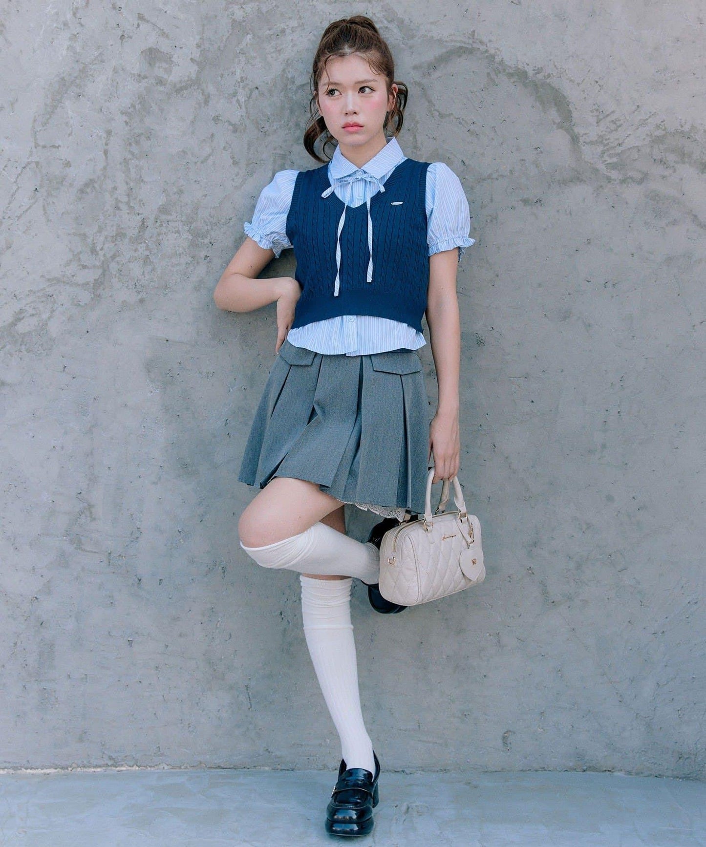 襯衫×針織馬甲套裝