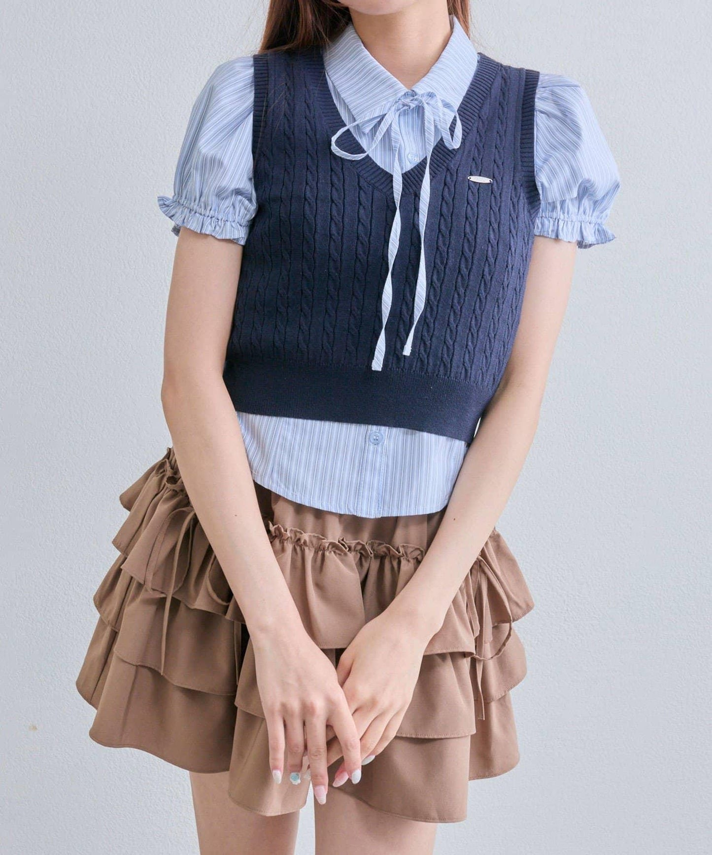 襯衫×針織馬甲套裝