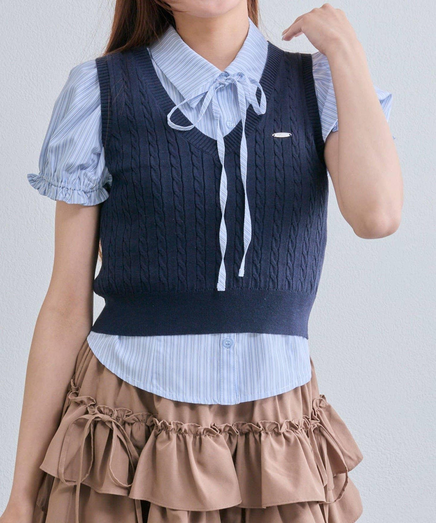 襯衫×針織馬甲套裝