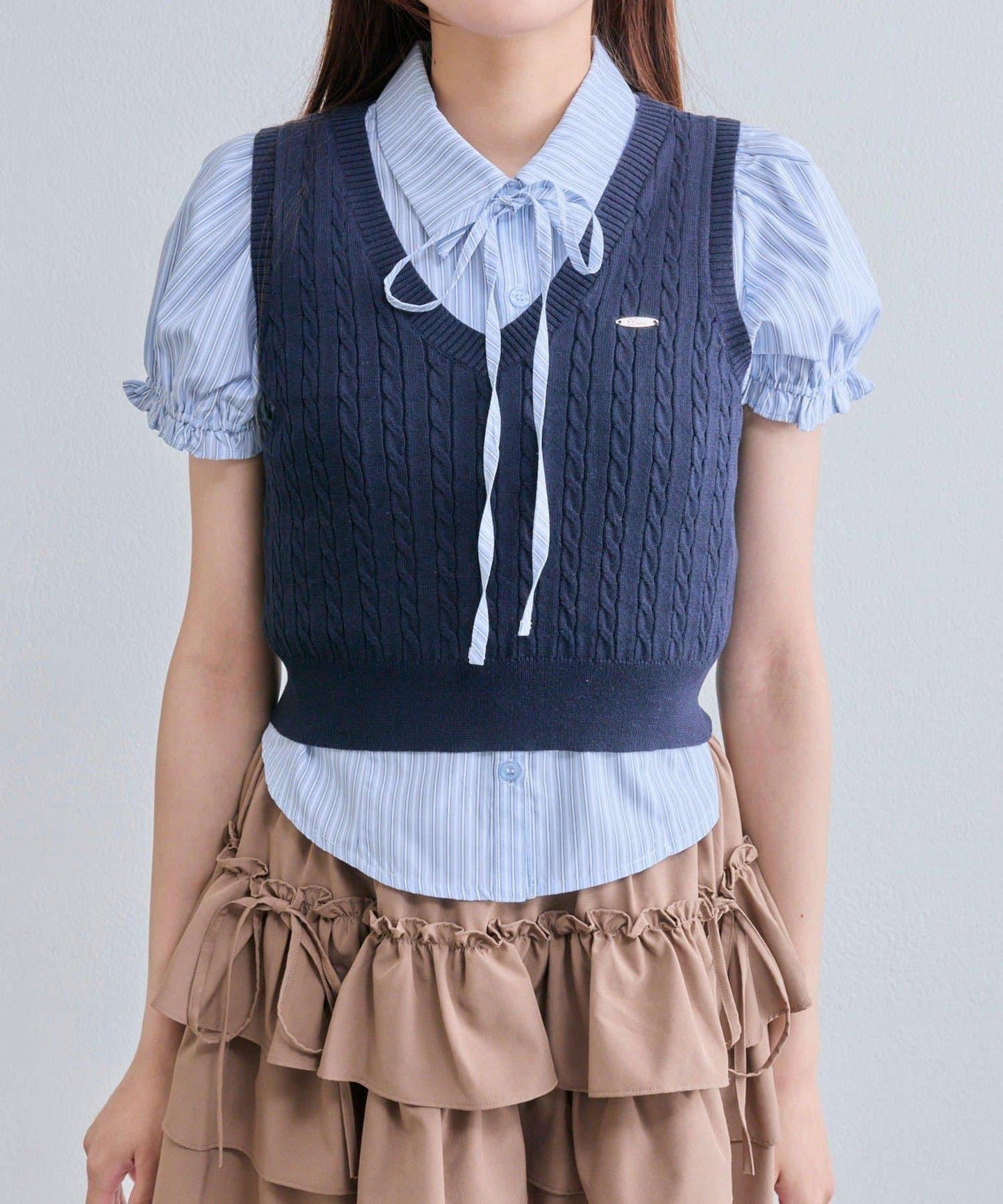 襯衫×針織馬甲套裝