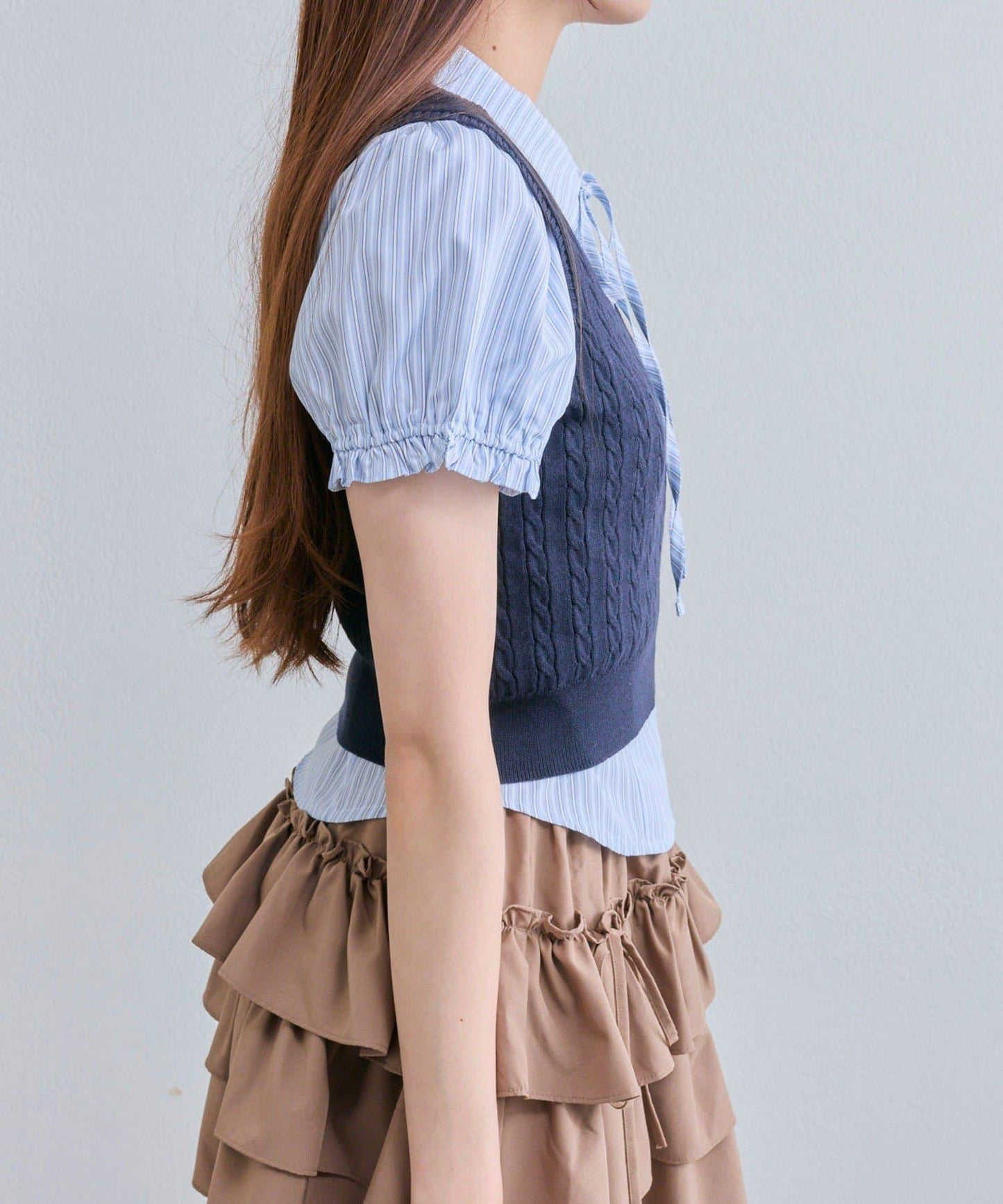 襯衫×針織馬甲套裝