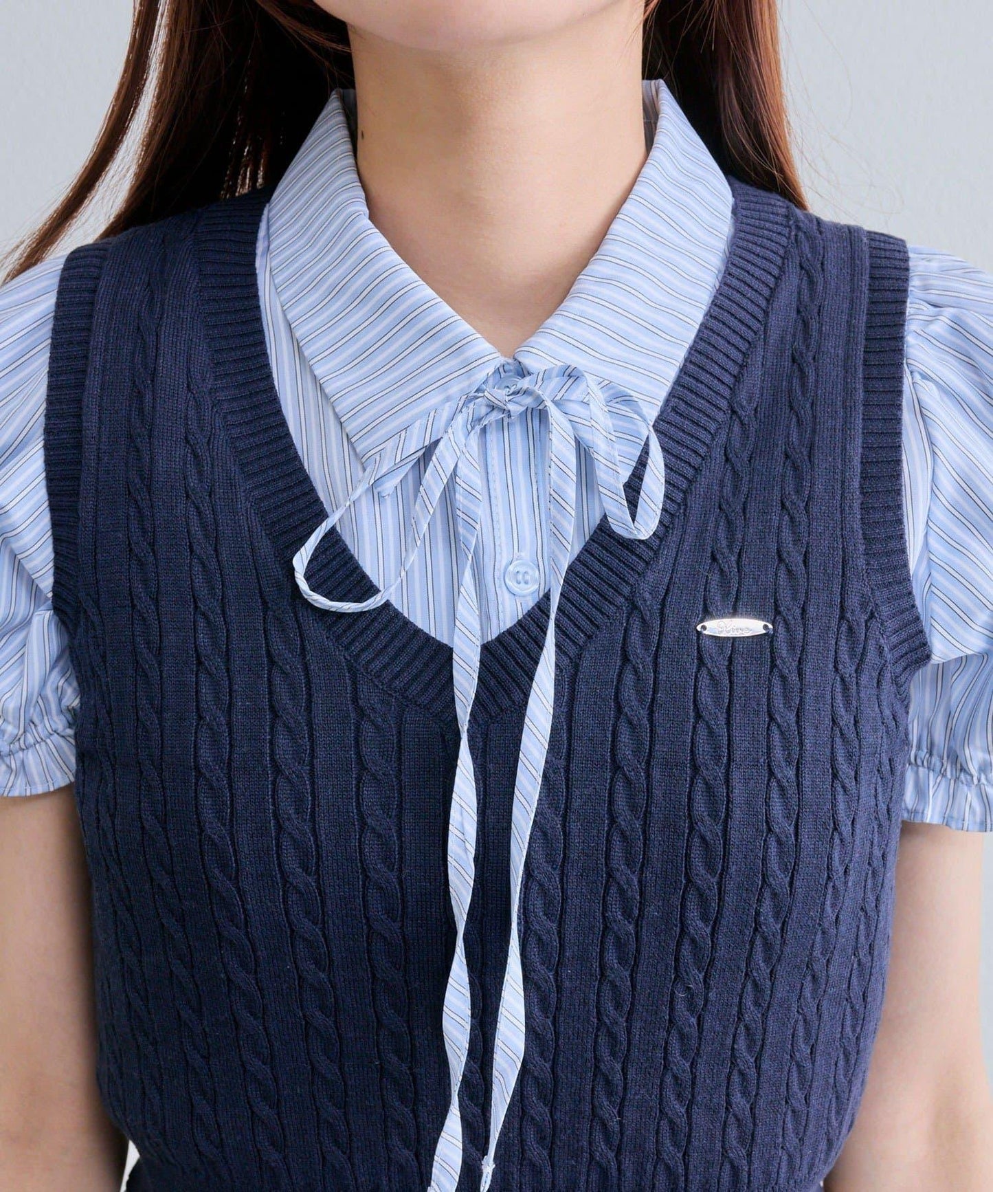 襯衫×針織馬甲套裝