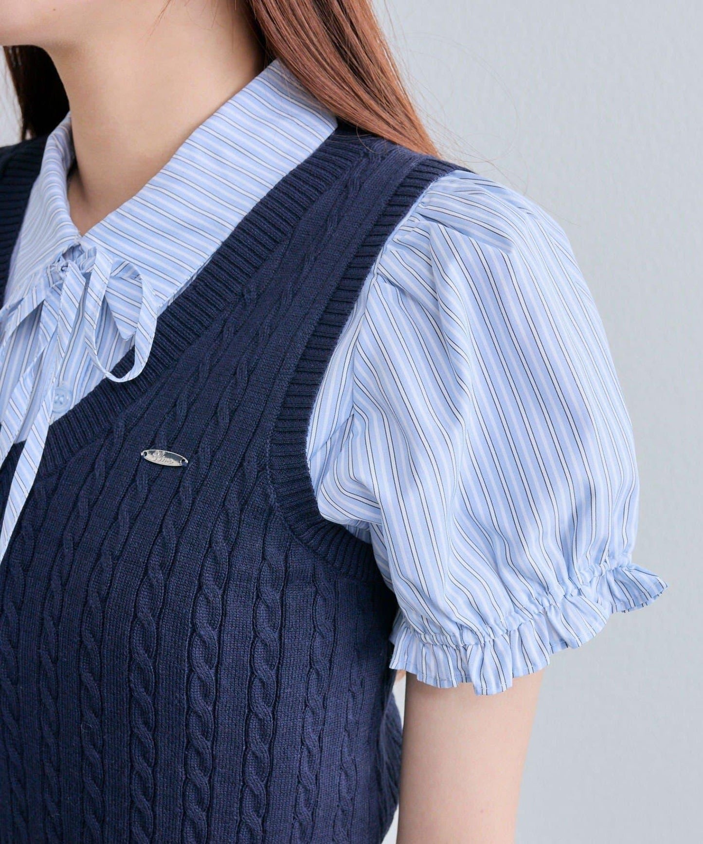 襯衫×針織馬甲套裝