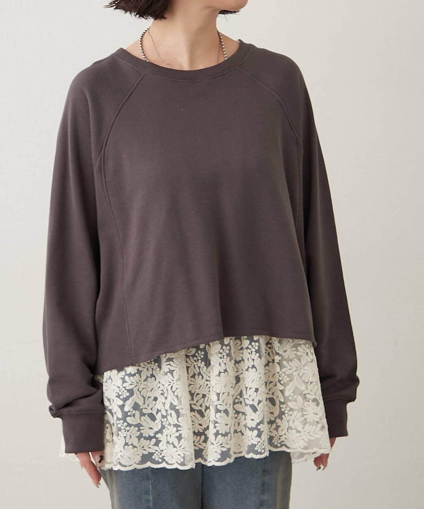 【2件套】毛圈布上衣+蕾絲拼接無袖上衣