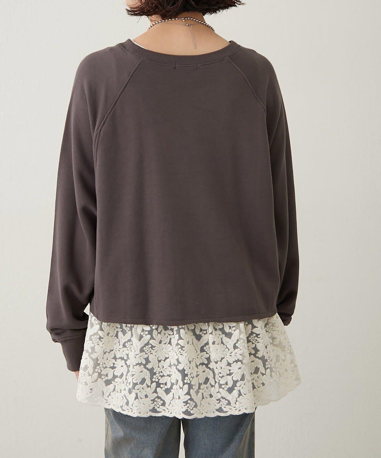 【2件套】毛圈布上衣+蕾絲拼接無袖上衣