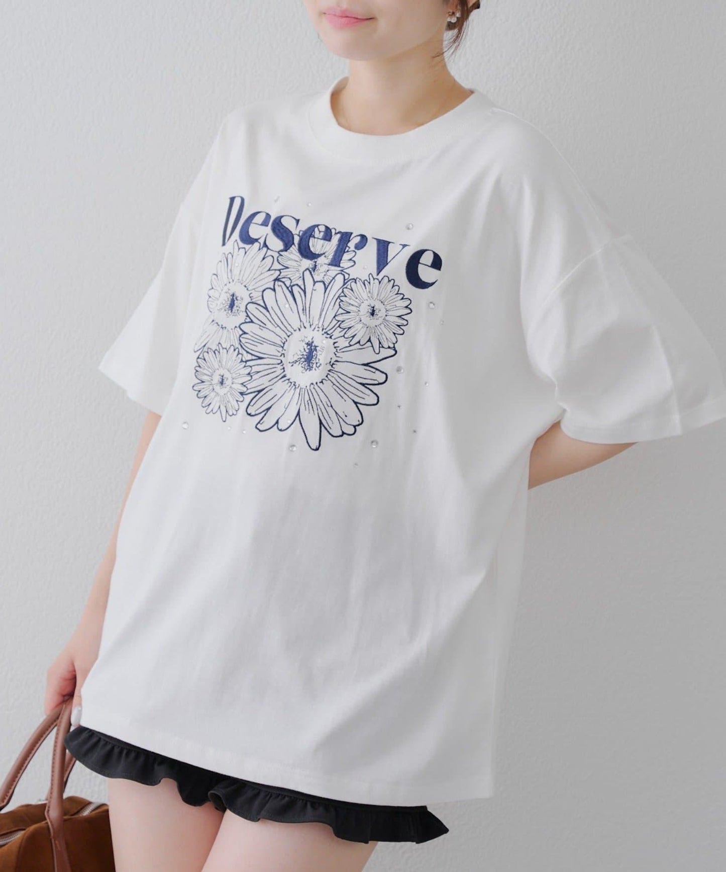 亮片花朵刺繡寬鬆T恤