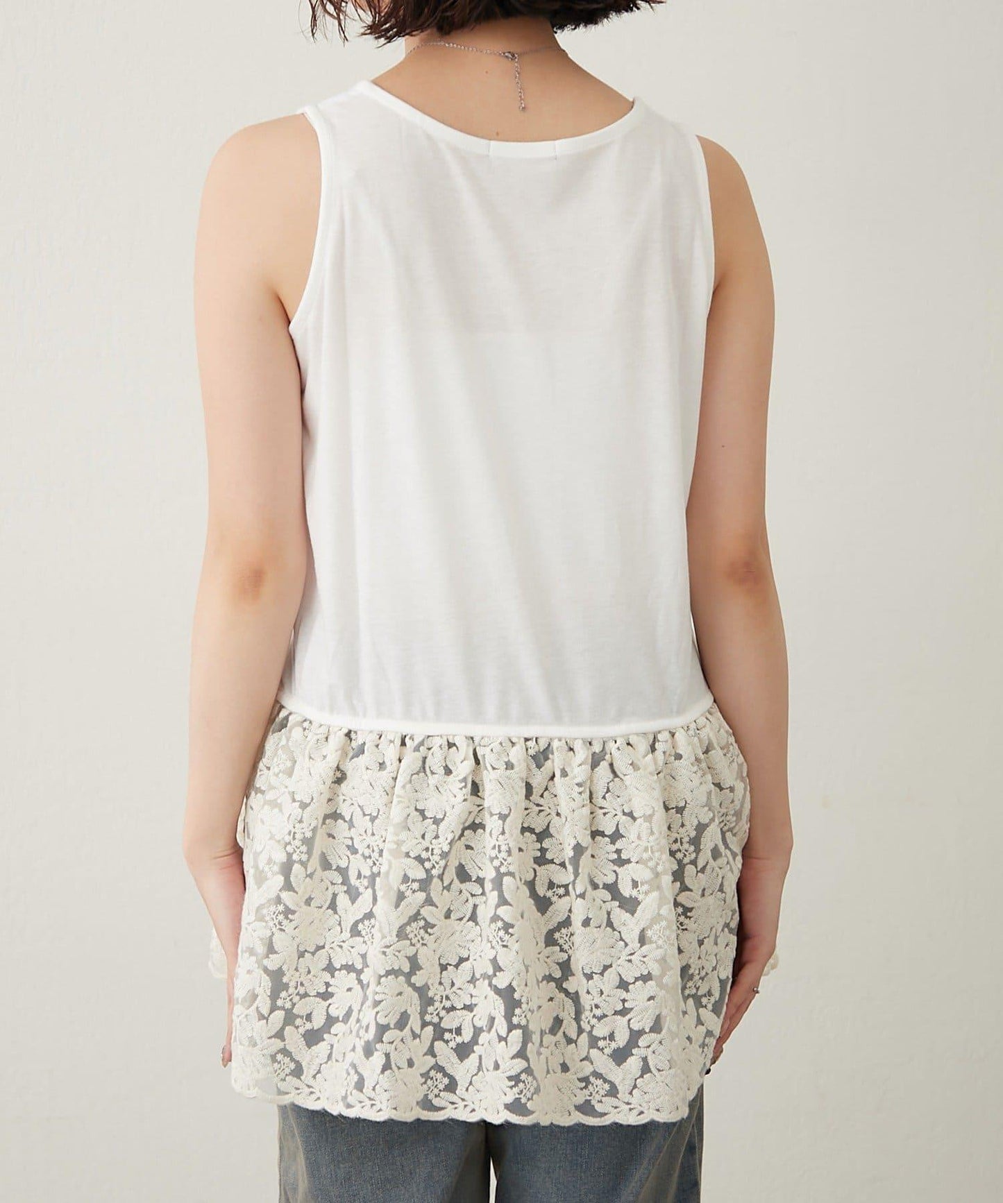 【2件套】毛圈布上衣+蕾絲拼接無袖上衣