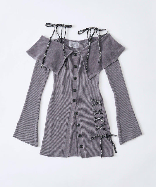 【Belle Charme】繫帶露肩針織連衣裙