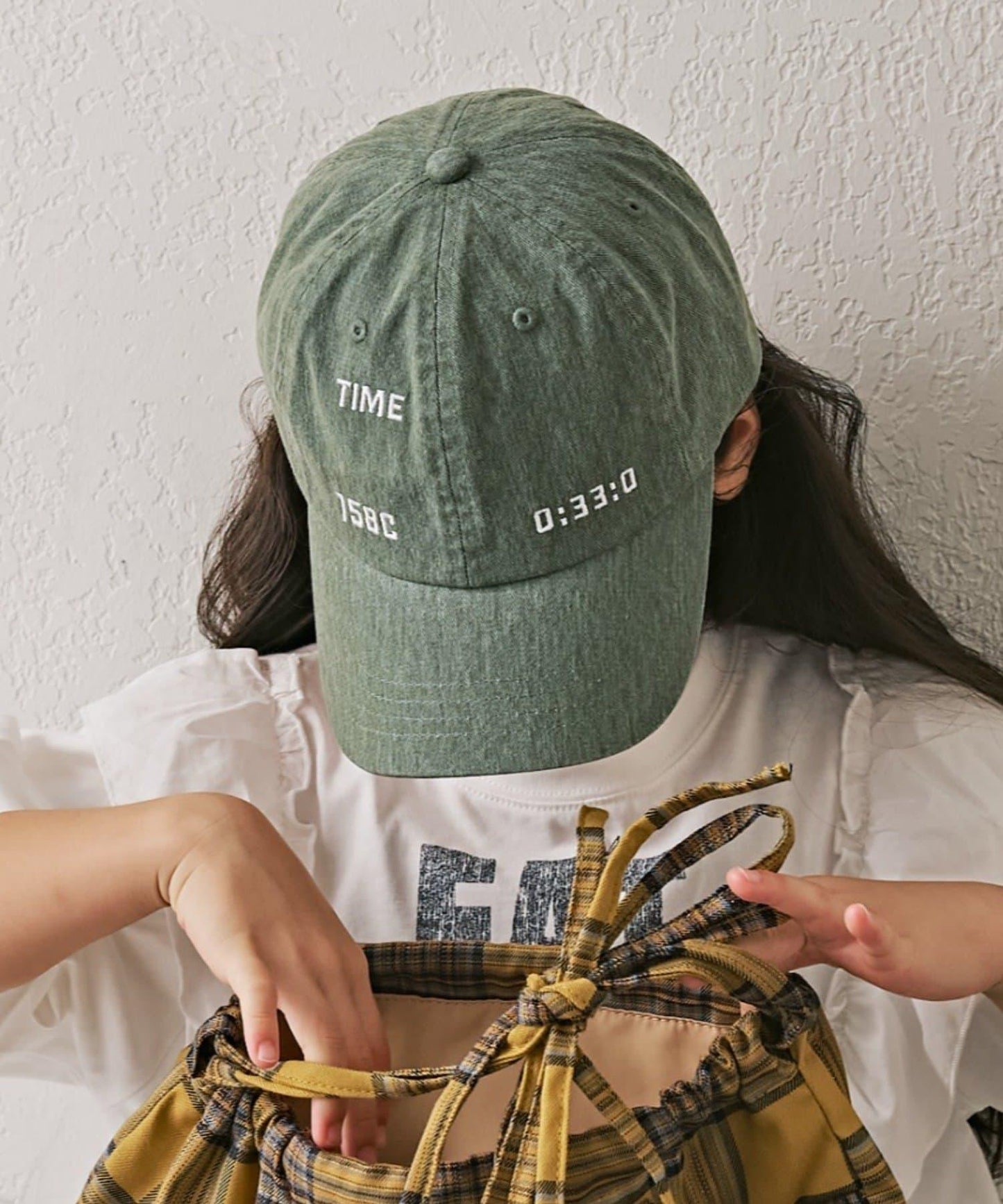 【KIDS】棉質蕾絲帶顏料工藝TIME字母棒球帽