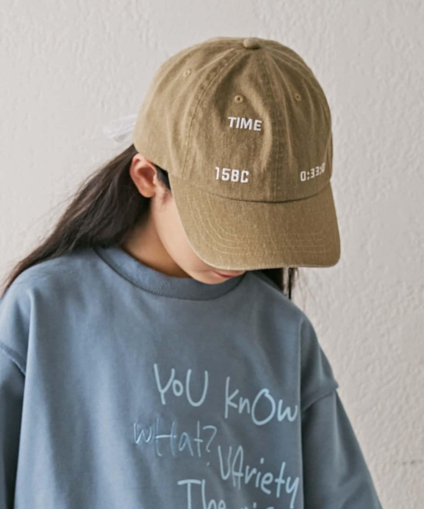 【KIDS】棉質蕾絲帶顏料工藝TIME字母棒球帽