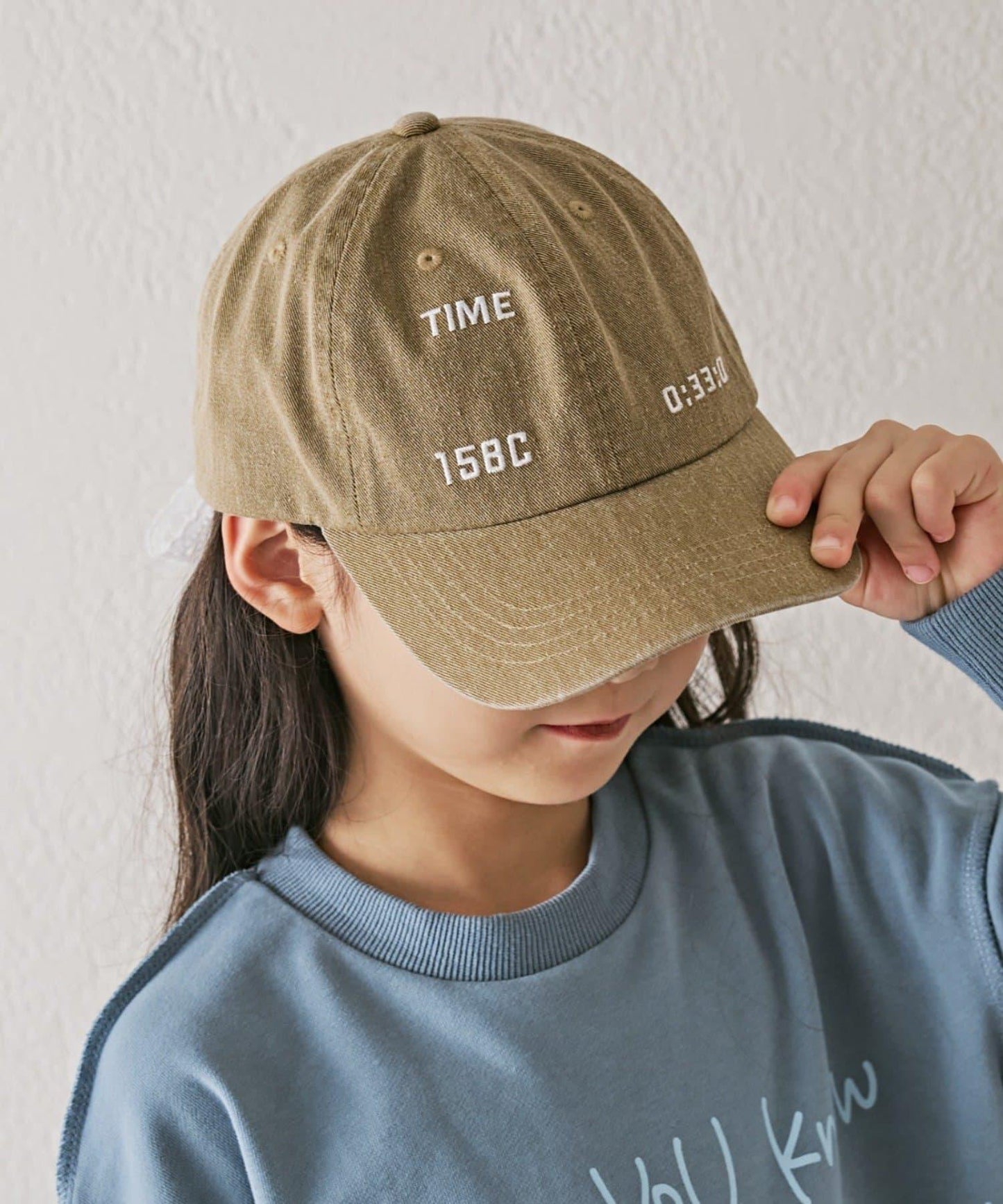 【KIDS】棉質蕾絲帶顏料工藝TIME字母棒球帽
