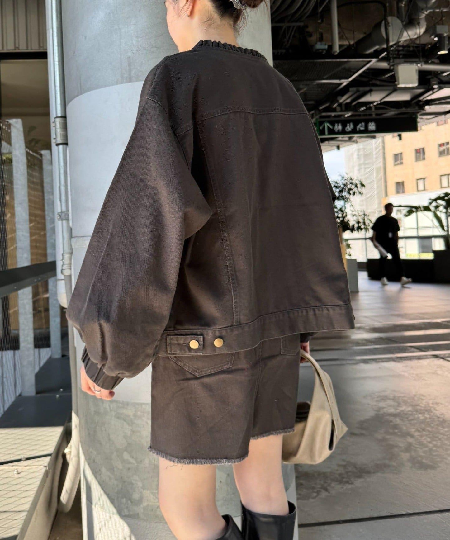 【willow】無領微荷葉邊袖寬鬆夾克