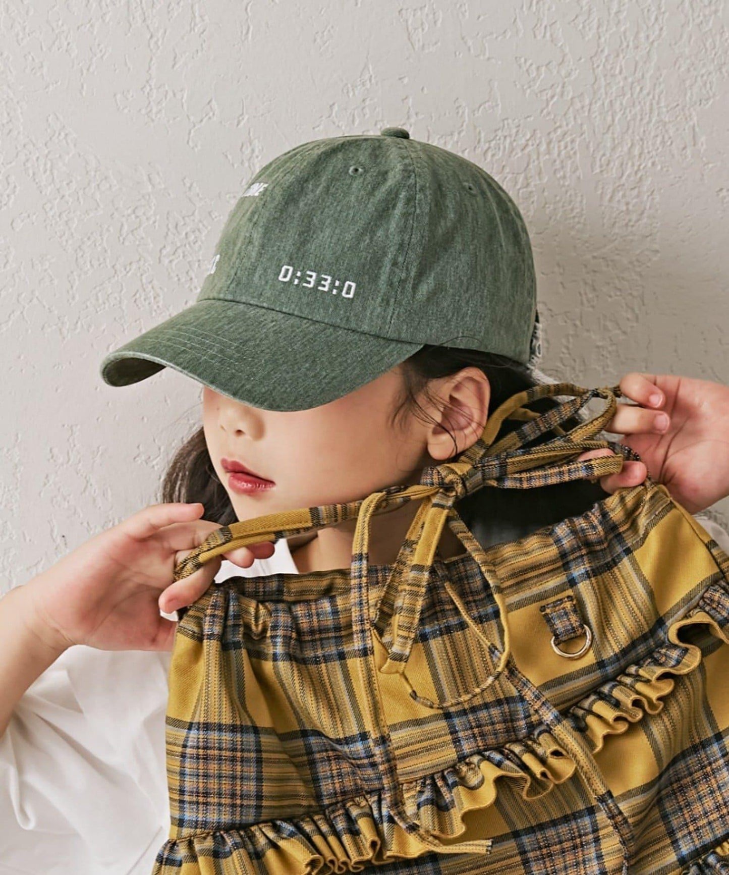 【KIDS】棉質蕾絲帶顏料工藝TIME字母棒球帽