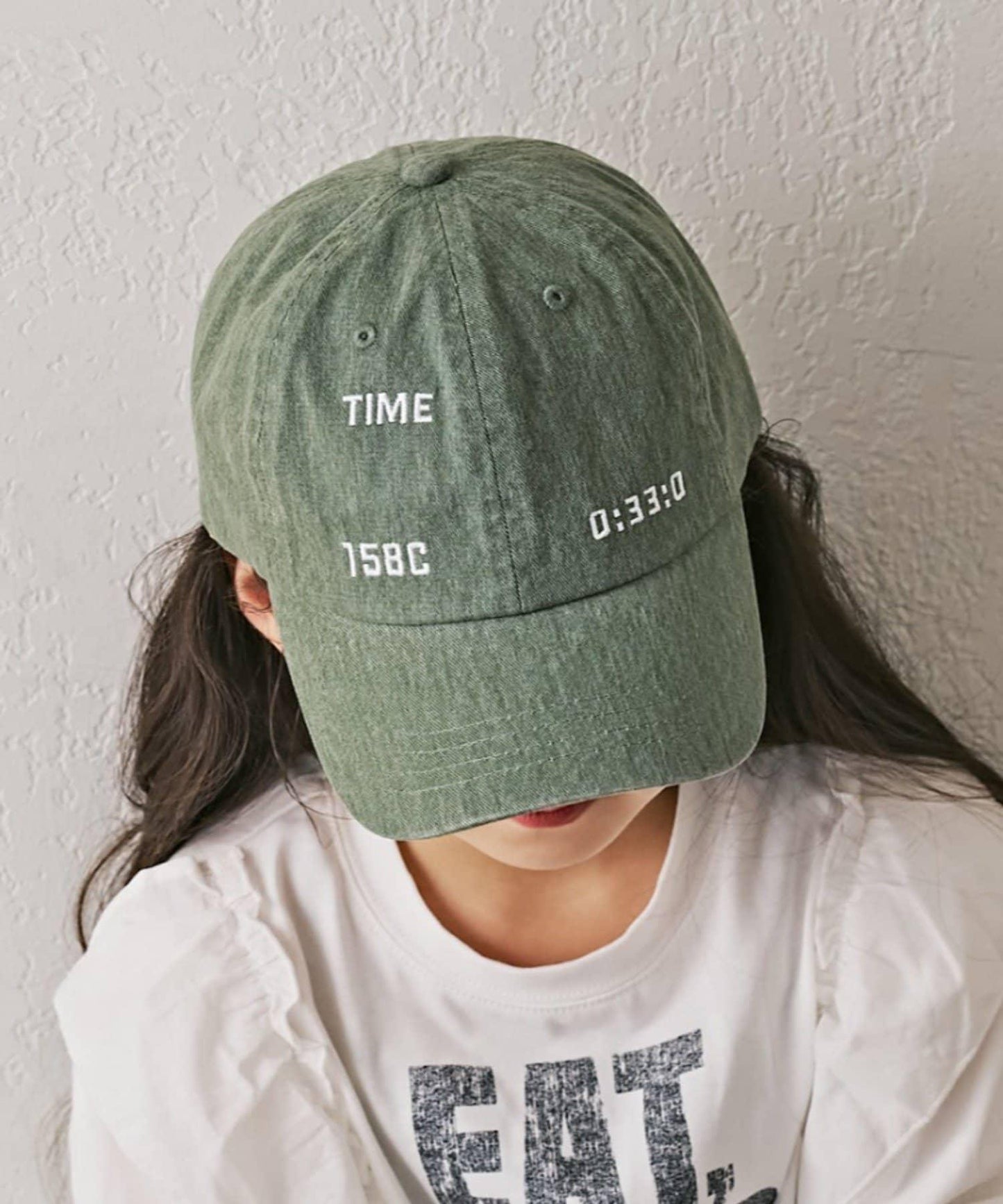 【KIDS】棉質蕾絲帶顏料工藝TIME字母棒球帽