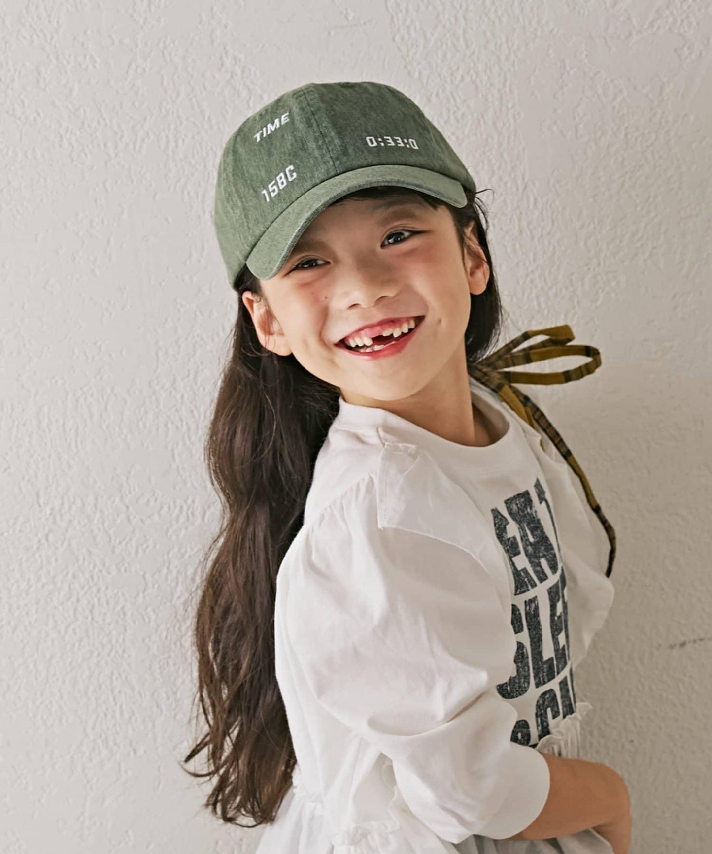 【KIDS】棉質蕾絲帶顏料工藝TIME字母棒球帽