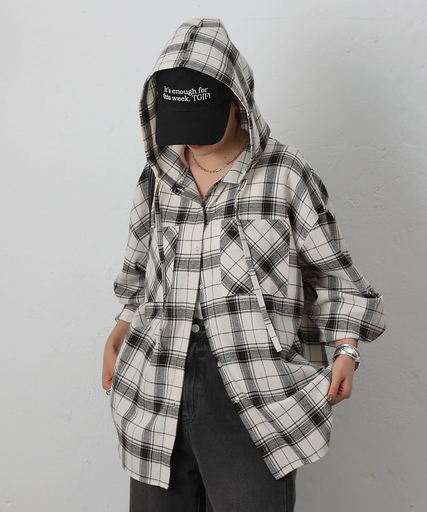 【AW/】磨毛格紋連帽襯衫