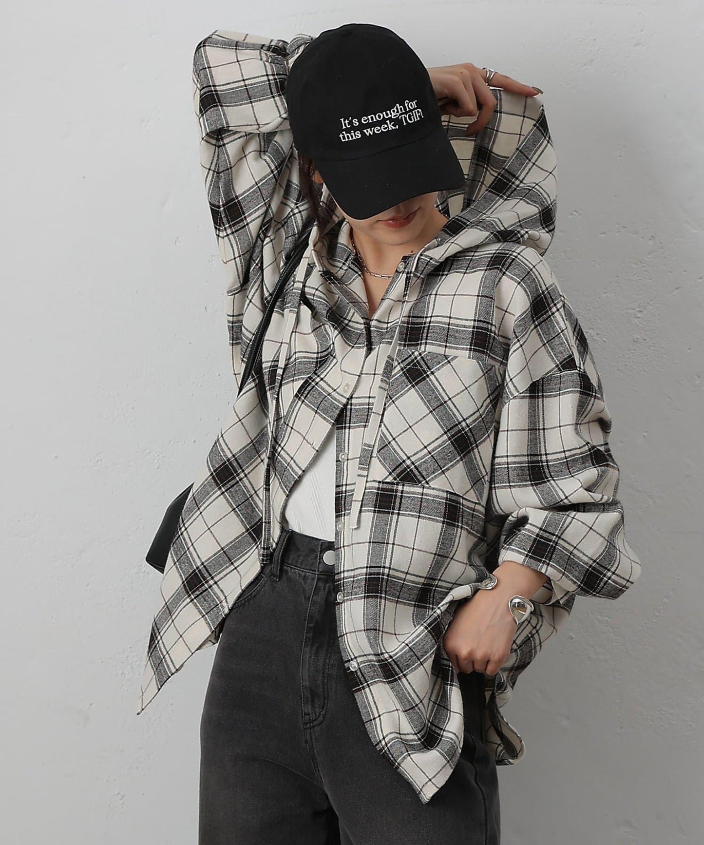 【AW/】磨毛格紋連帽襯衫